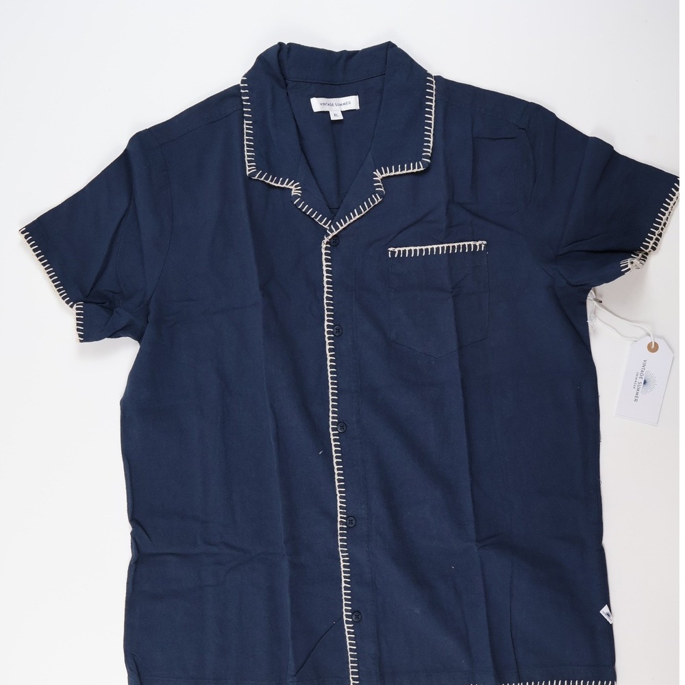 Vintage Summer Shirt V78904 Navy Blue Whipstitch XL NWT